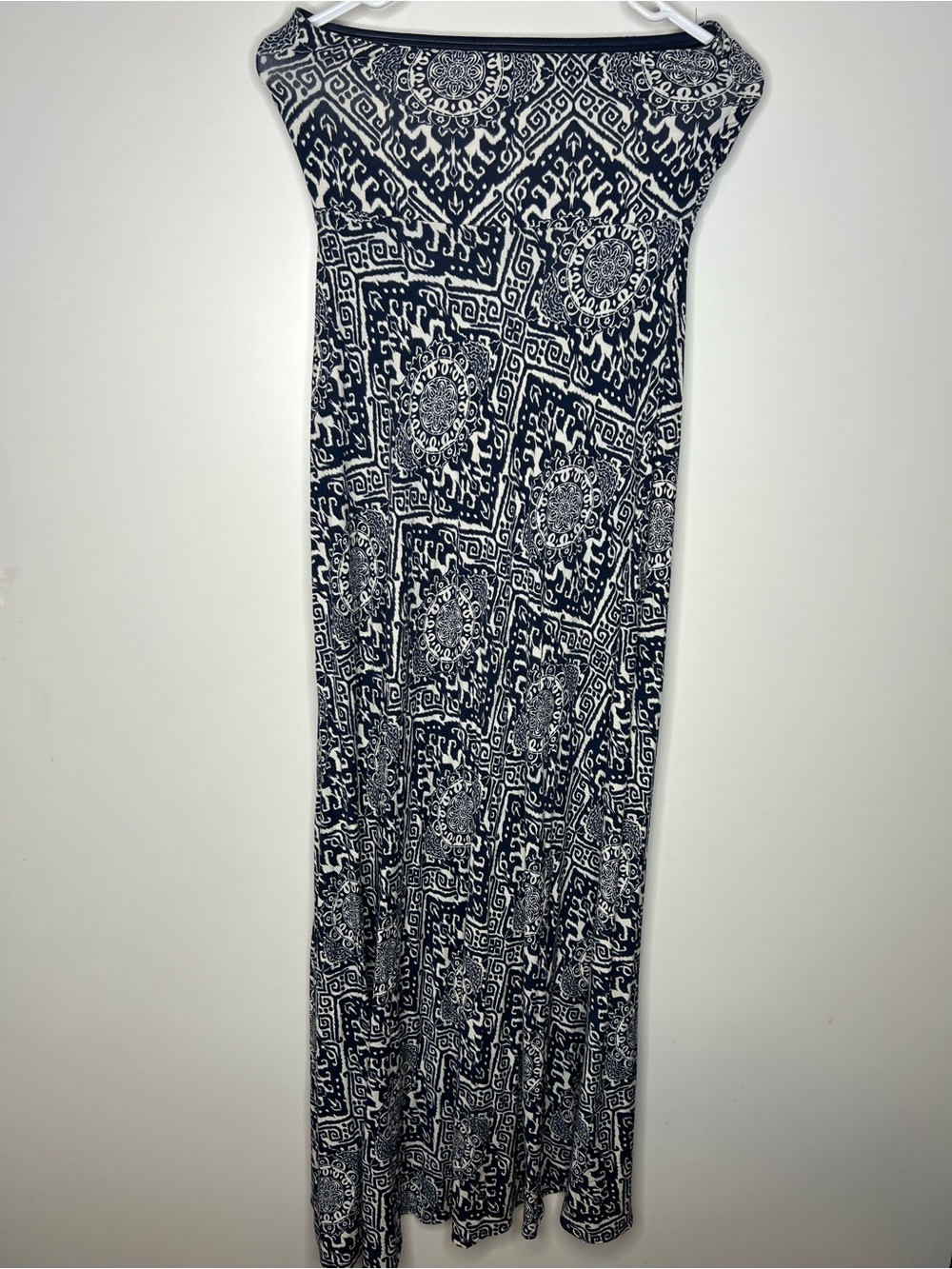 banana republic navy white printed strapless maxi dress size small